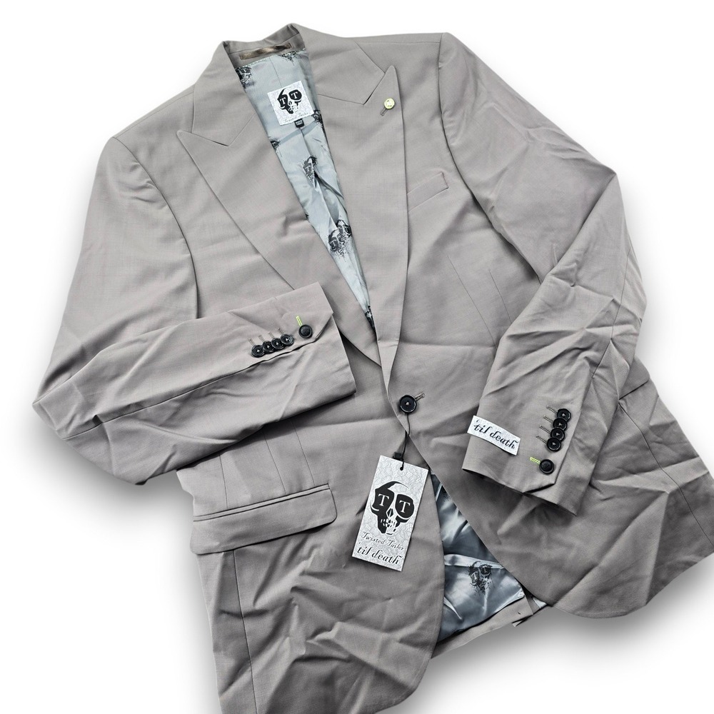 Twisted Tailor Buscot Suit Jacket Mens Mink Grey Peak Lapel Skull Lining NWT